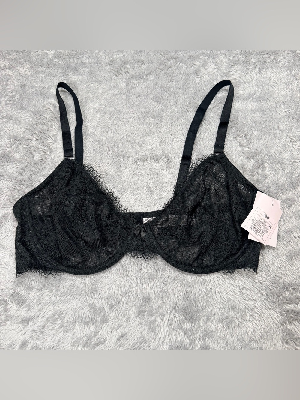 Auden Black Sheer Lace Underwire Bra with Scallop Trim 238